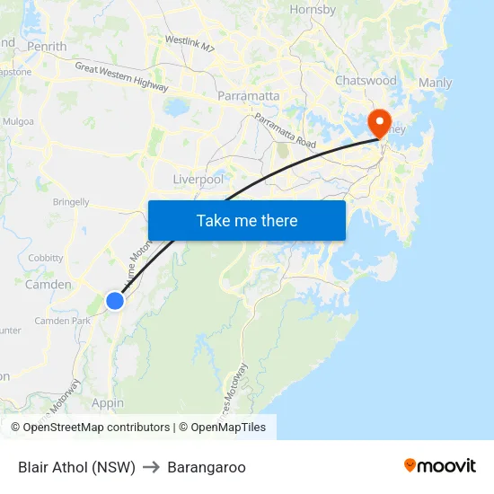 Blair Athol (NSW) to Barangaroo map