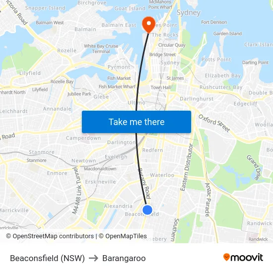 Beaconsfield (NSW) to Barangaroo map