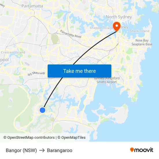 Bangor (NSW) to Barangaroo map