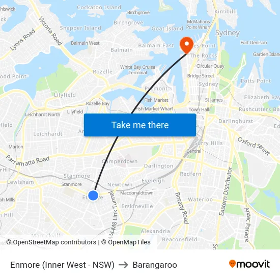 Enmore (Inner West - NSW) to Barangaroo map