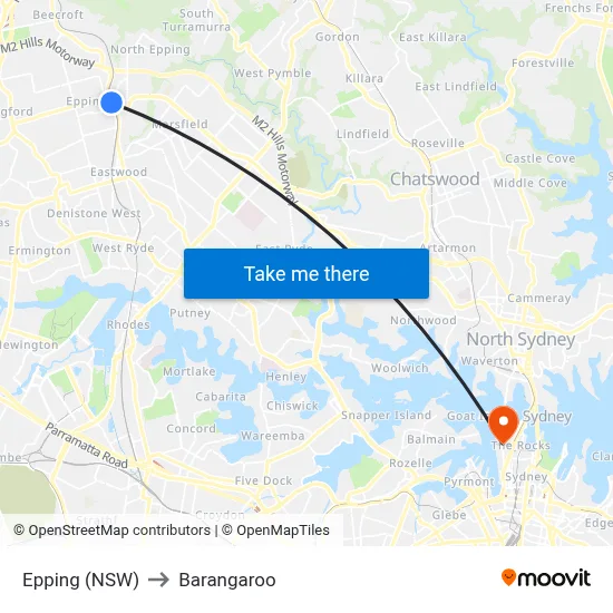 Epping (NSW) to Barangaroo map