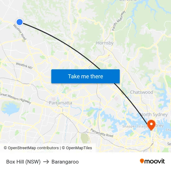 Box Hill (NSW) to Barangaroo map
