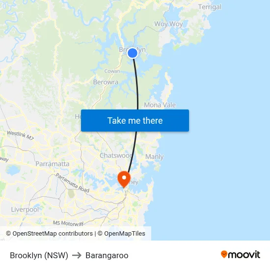 Brooklyn (NSW) to Barangaroo map