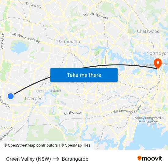 Green Valley (NSW) to Barangaroo map