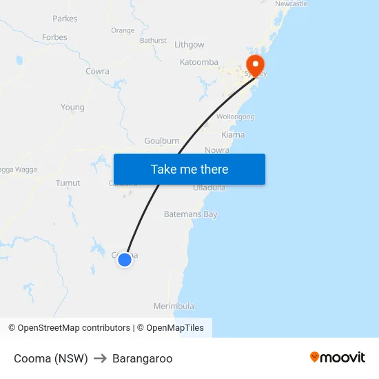 Cooma (NSW) to Barangaroo map