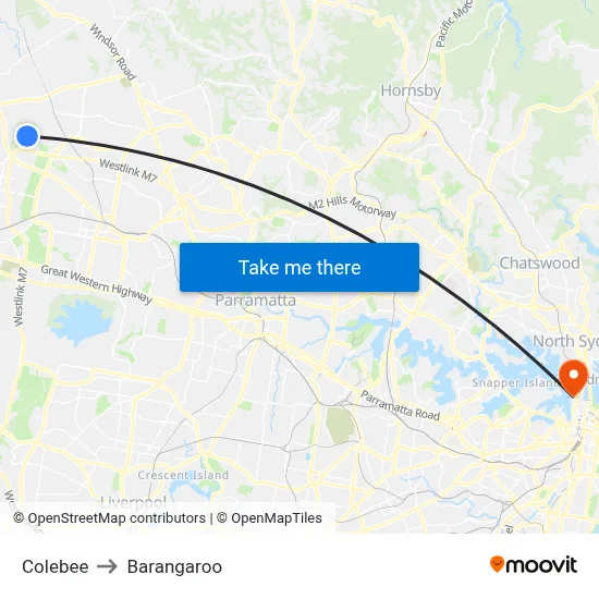 Colebee to Barangaroo map