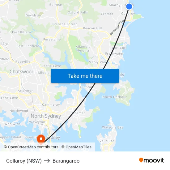 Collaroy (NSW) to Barangaroo map