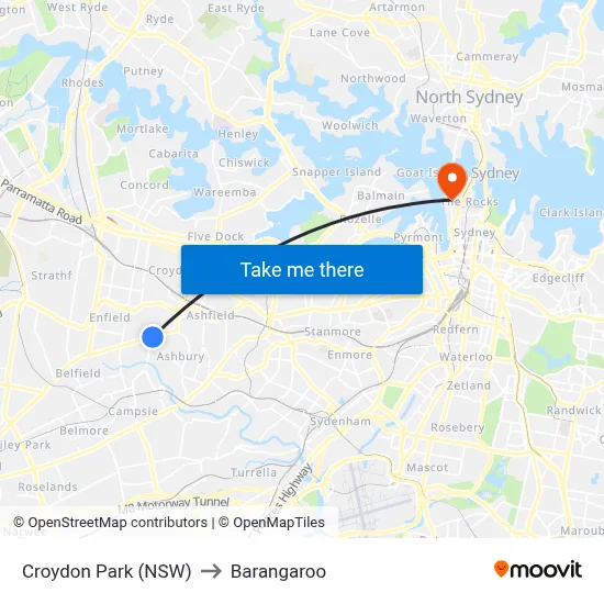 Croydon Park (NSW) to Barangaroo map