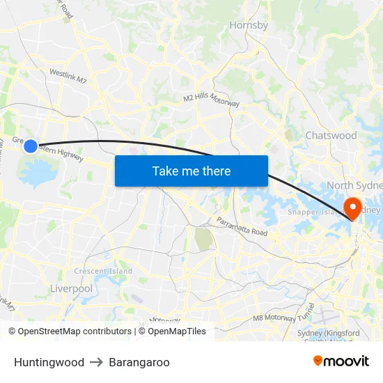 Huntingwood to Barangaroo map