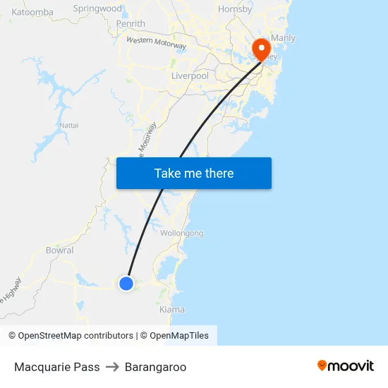 Macquarie Pass to Barangaroo map