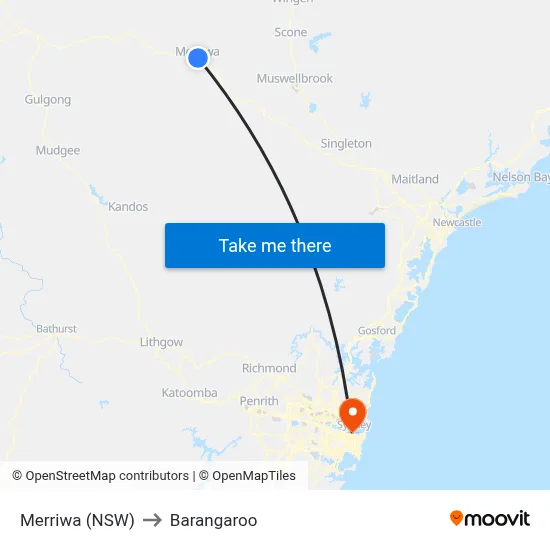 Merriwa (NSW) to Barangaroo map