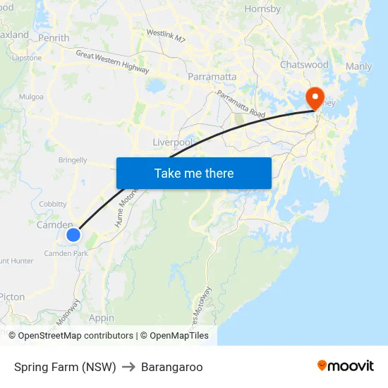 Spring Farm (NSW) to Barangaroo map