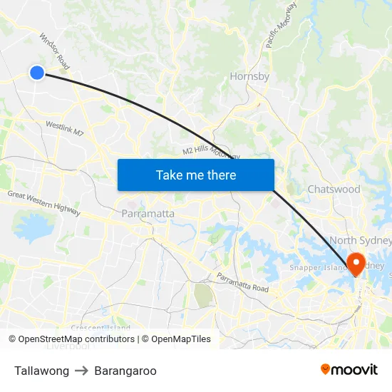 Tallawong to Barangaroo map