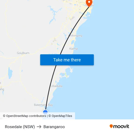 Rosedale (NSW) to Barangaroo map
