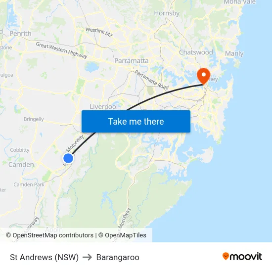 St Andrews (NSW) to Barangaroo map