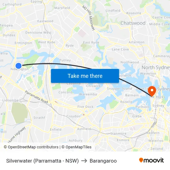 Silverwater (Parramatta - NSW) to Barangaroo map