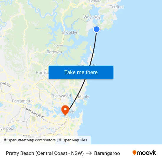 Pretty Beach (Central Coast - NSW) to Barangaroo map