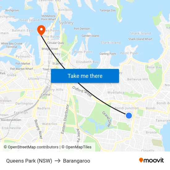 Queens Park (NSW) to Barangaroo map