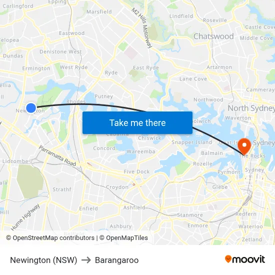 Newington (NSW) to Barangaroo map
