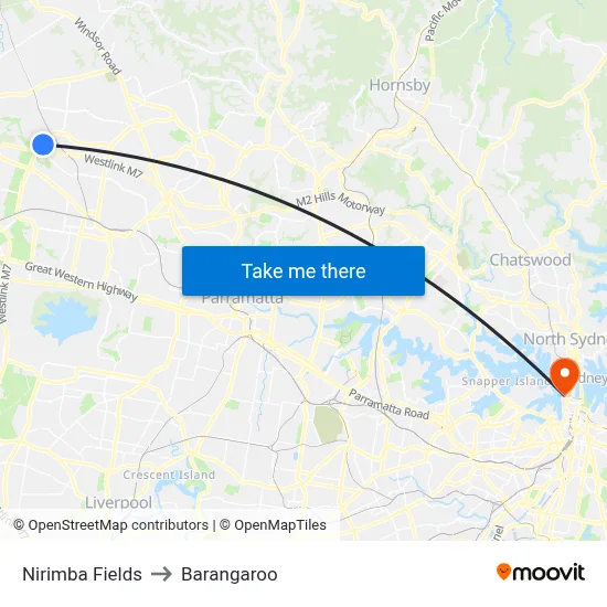 Nirimba Fields to Barangaroo map