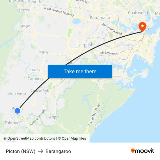 Picton (NSW) to Barangaroo map