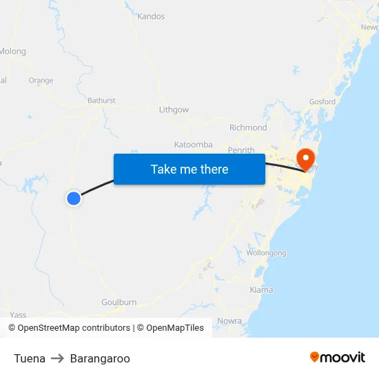 Tuena to Barangaroo map