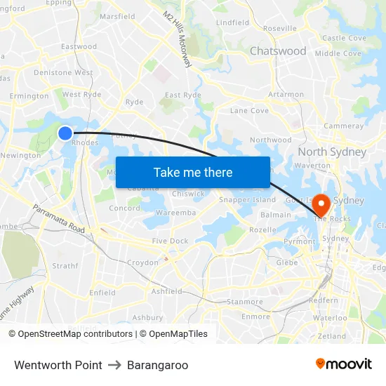 Wentworth Point to Barangaroo map