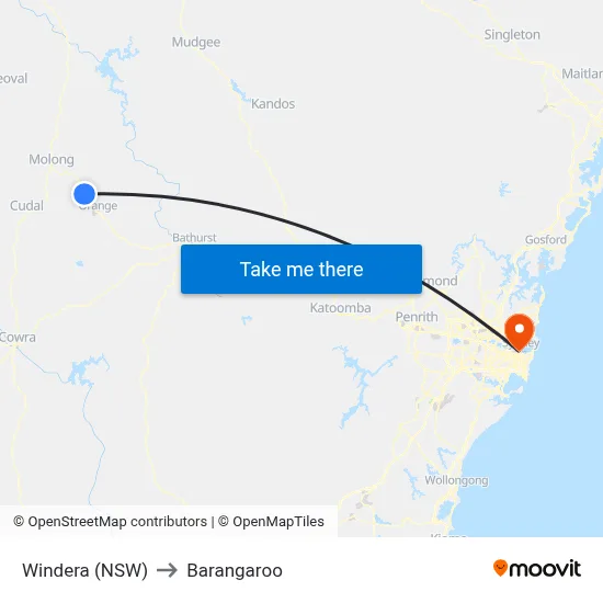 Windera (NSW) to Barangaroo map