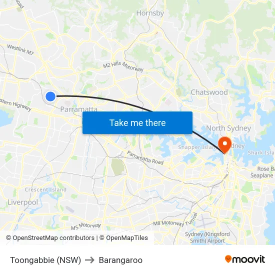 Toongabbie (NSW) to Barangaroo map