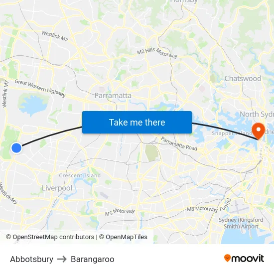 Abbotsbury to Barangaroo map