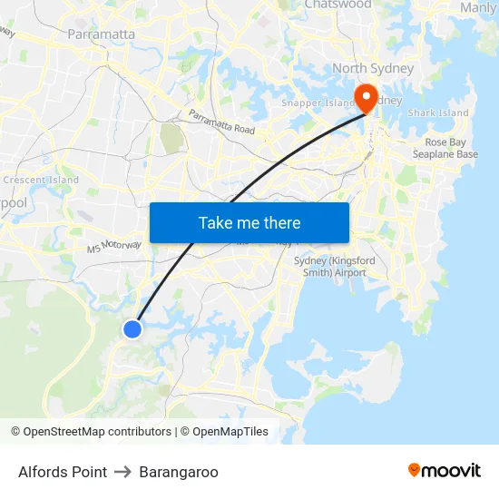 Alfords Point to Barangaroo map