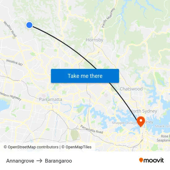 Annangrove to Barangaroo map