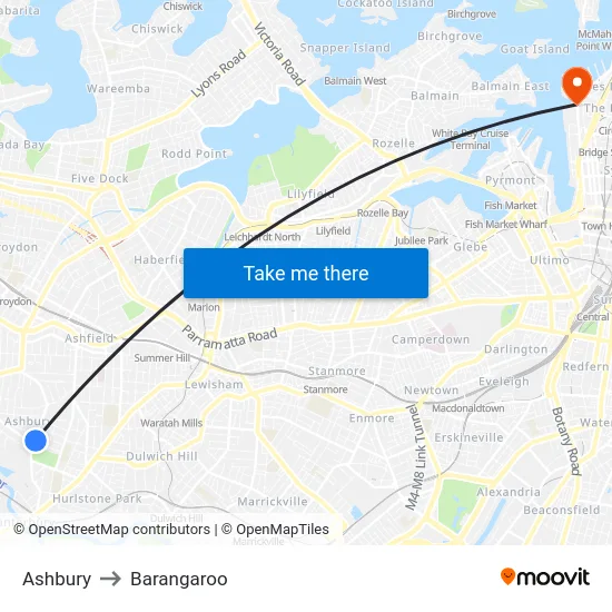 Ashbury to Barangaroo map