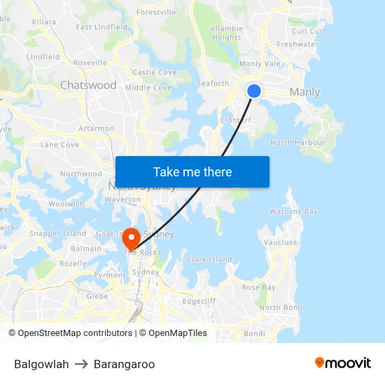 Balgowlah to Barangaroo map