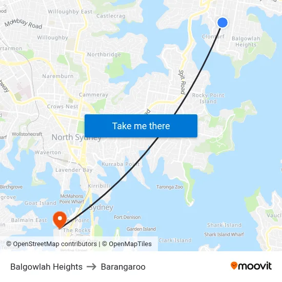 Balgowlah Heights to Barangaroo map