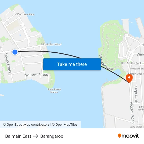 Balmain East to Barangaroo map