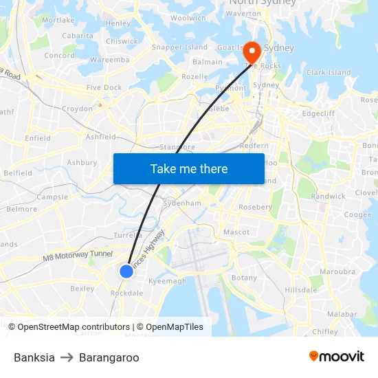 Banksia to Barangaroo map