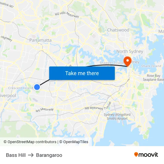 Bass Hill to Barangaroo map