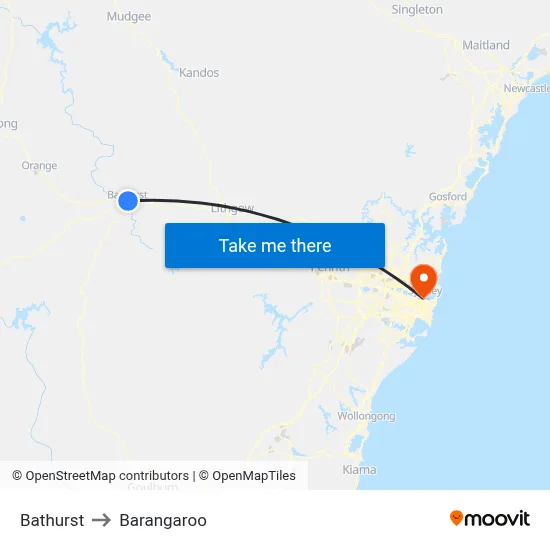 Bathurst to Barangaroo map