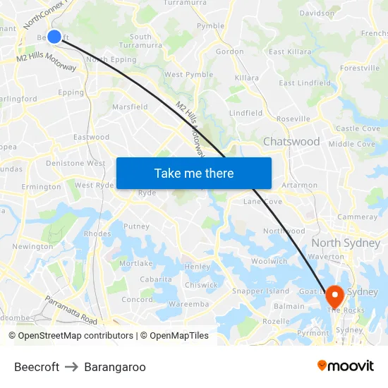 Beecroft to Barangaroo map