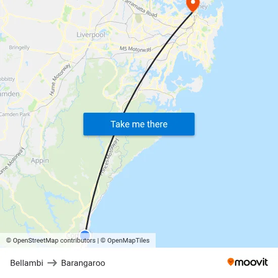 Bellambi to Barangaroo map