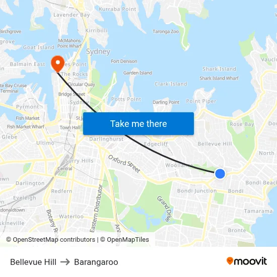 Bellevue Hill to Barangaroo map