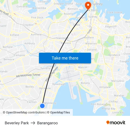 Beverley Park to Barangaroo map