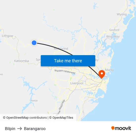 Bilpin to Barangaroo map