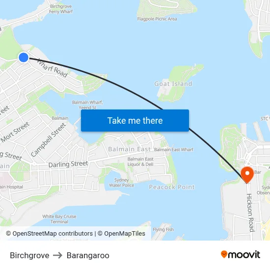 Birchgrove to Barangaroo map