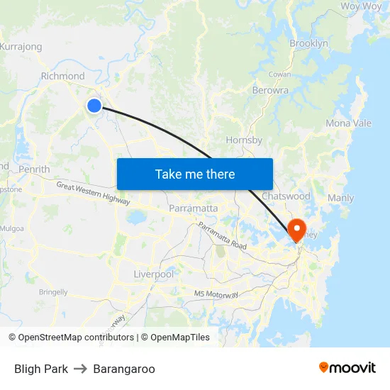 Bligh Park to Barangaroo map