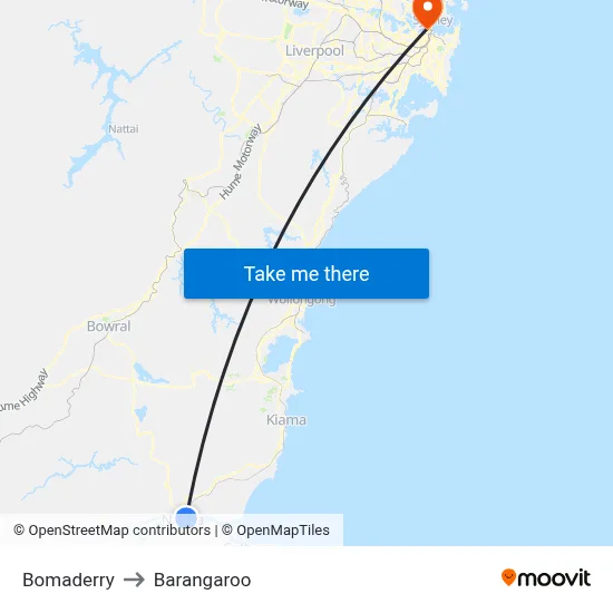 Bomaderry to Barangaroo map