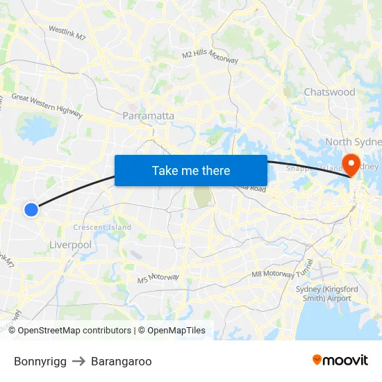 Bonnyrigg to Barangaroo map