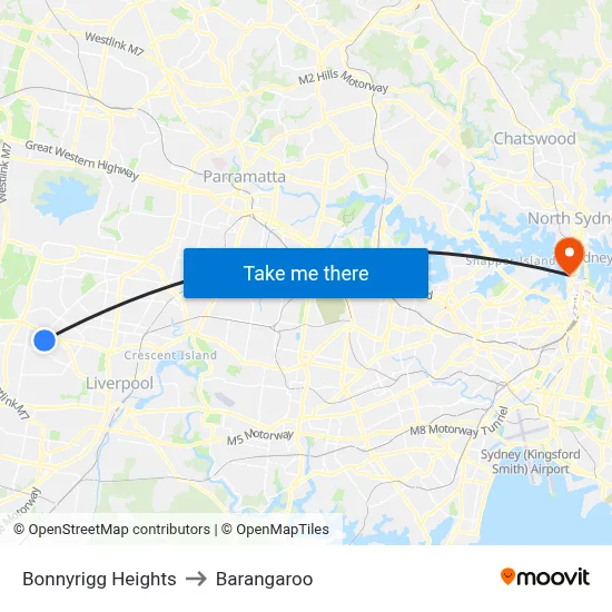 Bonnyrigg Heights to Barangaroo map
