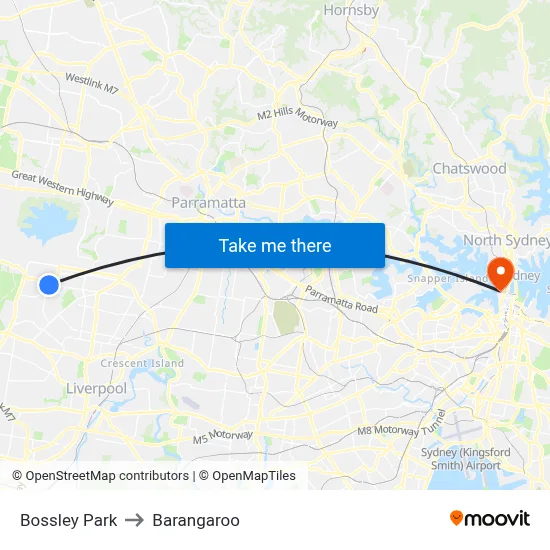 Bossley Park to Barangaroo map